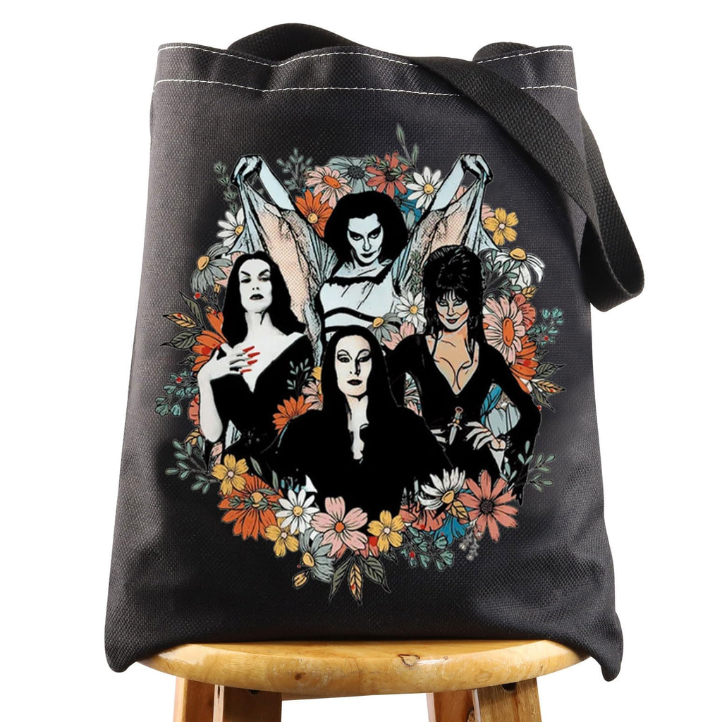 WZMPA Goth Queens With Flowers Cosmetic Bag Lily & Morticia & Vampira Fans Gifts Ghoul Gang Makeup Zipper Pouch Bag (Goth Queens -T BL)