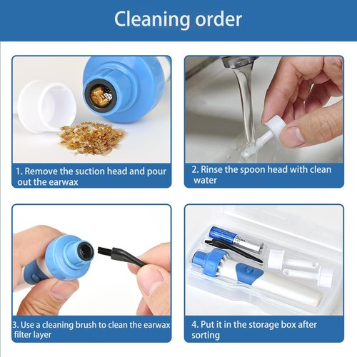 Electric Ear Wax Removal Tool with Vibration Suction, Gentle Ear Wax Vacuum for Dry Ear Wax, 2 Soft Interchangeable Heads for Itchy Ears, Earwax Remover (Peacock Blue)
