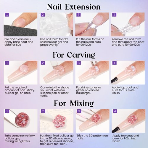 MIZHSE Solid Builder Gel for Nails, Non-Sticky Clear and White 3D Nail Art, Sculpting Building Hard Gel with Dual Form Silicone Pen for Carving Patterns Decoration Nail Art Manicure Home DIY