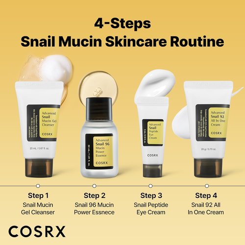 COSRX Snail Mucin Skin Care Set - Mini Travel Essentials with Face Wash, Serum, Moisturizer & Eye Cream