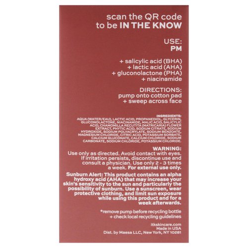 ITK Tri-Acid Facial Toner with AHA, BHA, PHA + Niacinamide - Exfoliate Face + Minimize Pores - Salicylic + Lactic Acid - Brighten Dark Spots + Glow, 5 Fl Oz