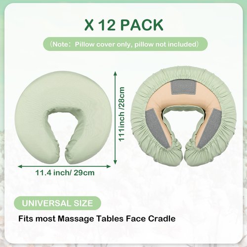 Tatuo 12 Pcs Face Cradle Covers for Massage Head Rest Microfiber Reusable Soft Thicker Massage Table Face Covers Oil Proof Headrest Cradle Sheets for Spa Beauty(Sage)