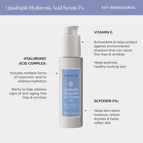 Naturium Quadruple Hyaluronic Acid Serum - Hydrating & Plumping Anti-Aging Face Serum | Fragrance-Free, 1 oz