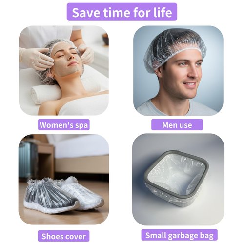 FayLongSky 100PCS Disposable Shower Caps - Large Thick Clear Plastic Shower Cap for Women Reusable Waterproof and Men, Hair Cap for Deep Conditioning, Hotel Travel Essentials (20.5 inch)
