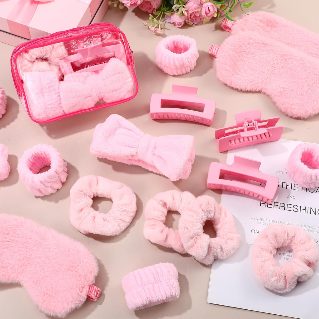Wavyknot 42 Pcs Galentines Spa Party Supplies Sleepover Supplies Include Sleep Eye Mask Spa Headband Scrunchies Hair Claw Clips for Girls Slumber Party Favors Gift