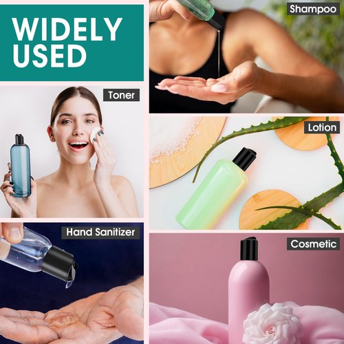 3Pcs 16 oz Clear Plastic Refillable Travel Shampoo and Conditioner Bottles with Black Disc Top Caps，Squeeze Empty Bottles Cosmetic Containers for Lotions, Body Soap Cream