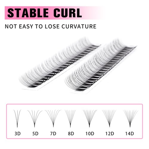 VEYES INC Premade Fans Eyelash Extensions 3D-24D C/D curl Natural & Volume Mixed Length Eyelash Tray, Professional Lash Supplies, Matte Black (10D 0.05 CC 8-15mm)