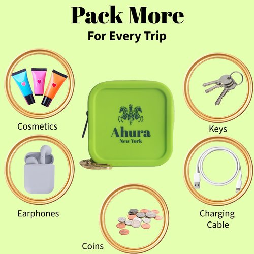 Ahura Green Large Silicone Cosmetic Bag – Travel Makeup Bag, Coin Purse & Zipper Pouch – Solid Fragrance & Cosmetic Organizer – Reusable Toiletry Bag for Purse, Gym, Beach & Travel (Green)