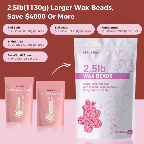 Keethem 2.5lb Wax Beads, Hard Wax Beads for Coarse Hair Removal and Sensitive Skin- Waxing Beads for Women Men - Hard Wax Recommended for Full Body Bikini Brazilian Waxing (Rose)