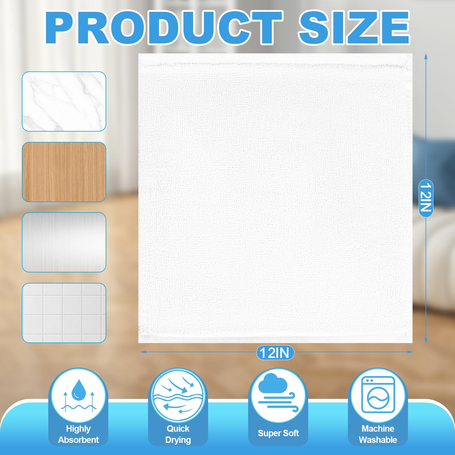 ZHAYAO 24 Pack 100% Cotton Wash Cloth, 12x12 Inch Highly Absorbent and Soft Feel Fingertip Towels, Machine Washable Washcloths for Bathroom, Gym, Hotel, Spa and Kitchen, White