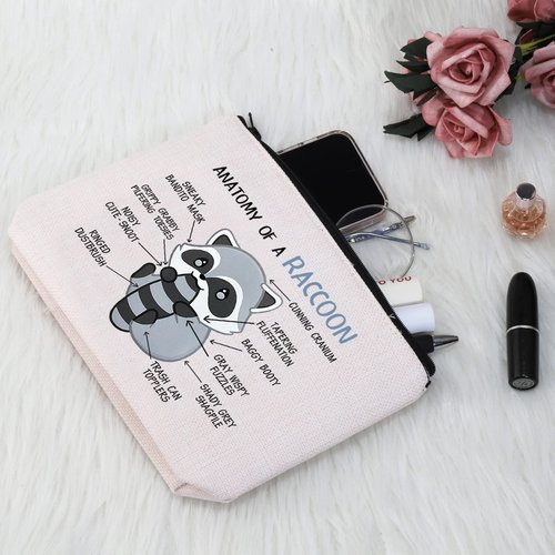G2TUP Raccoon Lover Gift Anatomy Of A Raccoon Makeup Bag Raccoon Themed Cosmetic Bag Crazy Raccoon Lady Gift Animal Lover Zipper Travel Pouch (Anatomy Of A Raccoon White Bag)
