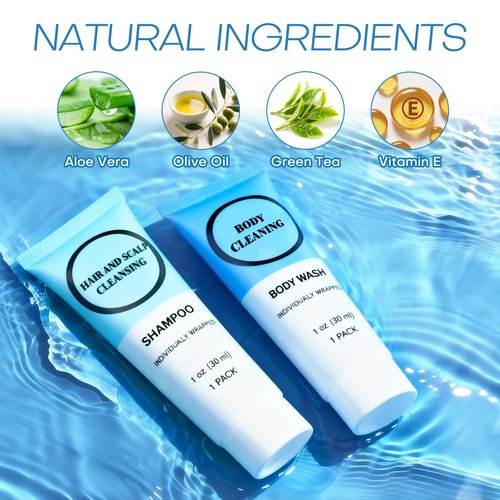 RSQAZQ Travel Size Shampoo and Body Wash Bulk, Individually Wrapped Hotel Mini Shower Gel and Small Men Women Cleansing Toiletries Amenities for Hotel/Vacation/Homeless 1 oz (3.7inch, Count, 20)