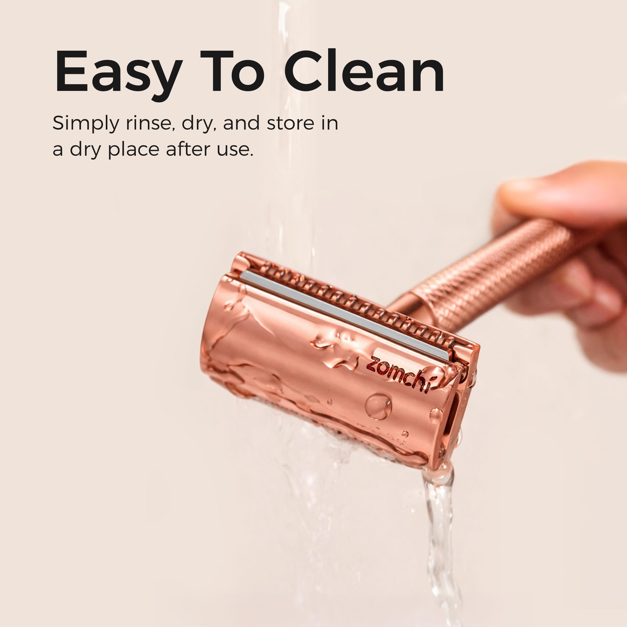 ZOMCHI Single Blade Razors for Women – Reusable Ladies Razor for Legs with 5 Double Edge Safety Razor Blades, Eco-Friendly Manual Shaving Razor - Rose Gold