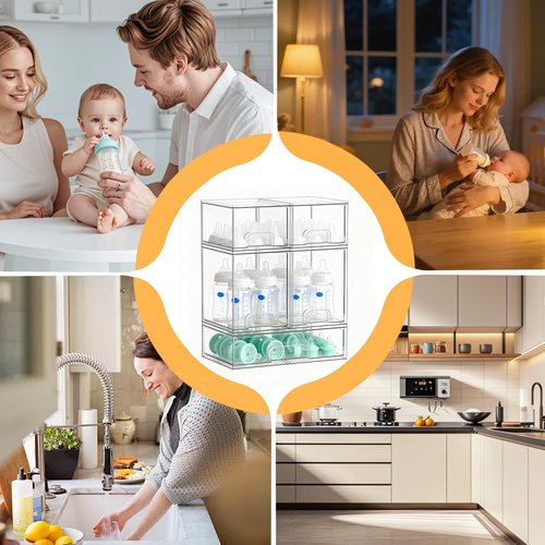 Lufstd Stackable Storage Drawers Set of 5, Baby Bottle Organizer, Clear Multipurpose Storage for Countertop - Organize Kitchen, Vanity, Bathroom Cabinet & Pantry Supplies