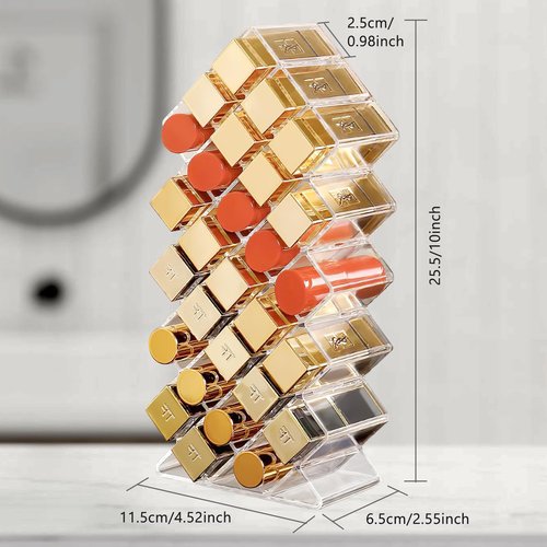 LYTDMSKY Acrylic Lipstick Holder, Clear Perfume Organier 28 Slots, Lip Gloss Organier, Stackable Fish Shape Lipstick Tower, Display Case for Mini Rollerball Perfume
