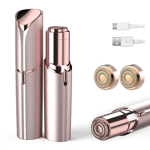 innobeaut Facial Hair Removal for Women, Electric Painless Facial Hair Remover for Face, Lip, Chin with USB Rechargeable and 2 Replacement Heads,Rose Gold