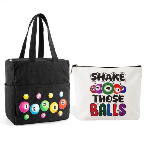 EHRGK Bingo Bag for Daubers with Gambler Gifts Shake Those Balls Cosmetic Makeup Bag Tote Pouch,Set of 2 Bingo Game Accessories Stuff Supplies for Bingo Lovers Players Adults Women