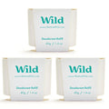 Wild Aluminum Free Refillable Deodorant - Fresh Cotton & Sea Salt Trio Pack | 98% Natural Ingredients, Vegan Friendly
