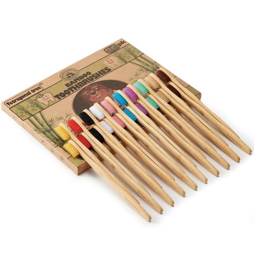 Tetragonal tree 20 Count Bamboo Toothbrushes - BPA Free Soft Bristles Natural Toothbrush Set - Biodegradable & Compostable Eco-Friendly Wooden Toothbrush, Multicolor