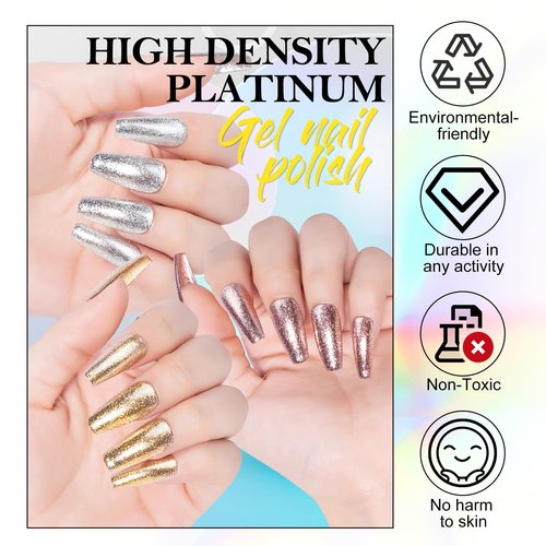 NXJ INFILILA Glitter Gel Nail Polish Set, 3 Colors Gold Silver Rose Gold Reflective Metallic Gel Polish, Holographic Sparkle Long-Lasting Soak Off UV LED Cured Gels for Salon DIY Manicure