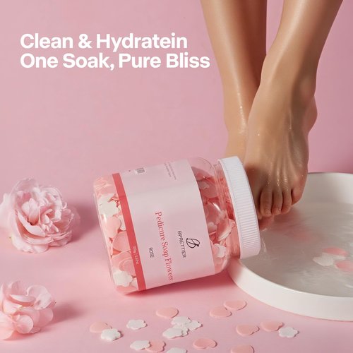 BPrettier Pedicure Soap Flowers Foot Soak Petals Sheet for Softens Dead Skin Moisturizing Relaxing Spa Feet Birthday Pedi Nail Party (Rose)