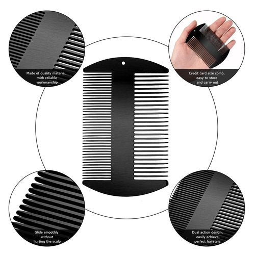 Boao 2 Pcs Metal Hair Combs for Women Men Stainless Steel Beard Mustache Comb Credit Card Size Lice Wallet Pocket Fine Cutting Teasing Barber Hair Styling Dandruff Remove Dreadlock(Black)