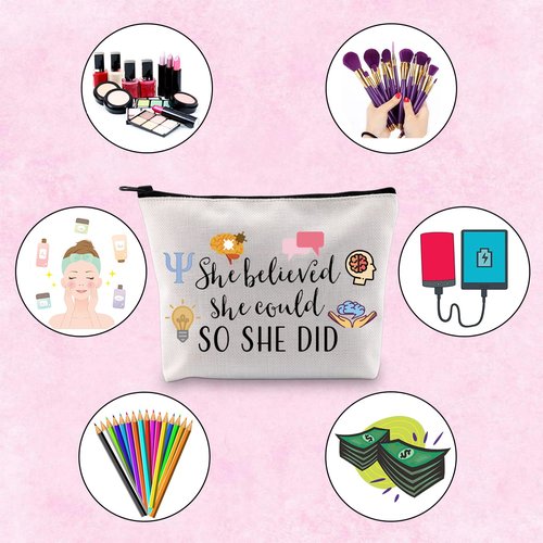 Psychologist Gift She Believed She Could So She Did Mental Health Matters Therapist Gift Counselor Gift Makeup Bag (She Believed psychologist)