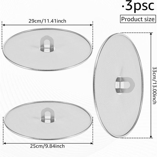 Skiennix Splatter Guard Set - Stainless Steel Frying Pan Screens with Foldable Handles | 3 Sizes (9.8", 11.4", 13")