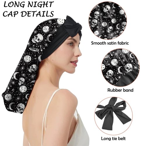 BHAHB Silk Long Satin Hair Braid Bonnet for Sleeping Adjustable Double Layer Elastic Reusable Long Hair Caps Cute Aesthetic for Women Girls-Star