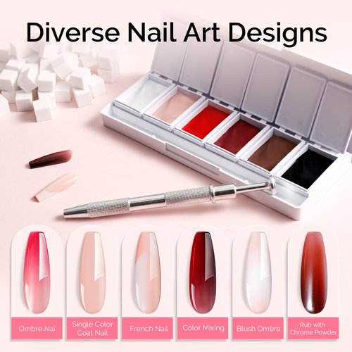 MelodySusie Gradient Painting Gel, 6 Colors Autumn Winter Ombre Gel Polish with 100 Sponges&Metal Grabber Set for Aura Nails, French Manicure, No Wipe, Soak Off UV, DIY Nail Art Palette Caramel Brown