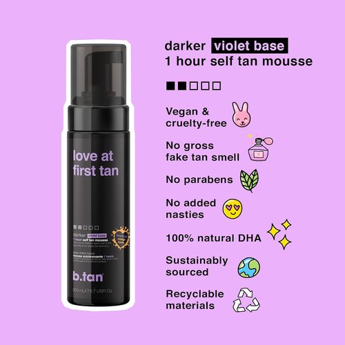 b.tan Violet Self Tanner Kit - Dark Tanning Mousse with Mitt Applicator | 1 Hour Express, Vegan, 6.7 Fl Oz