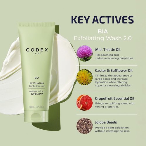 Codex Labs Bia Exfoliating Face Wash 2.0 - Gentle Vegan Cleanser for Dry & Sensitive Skin | 3.4oz