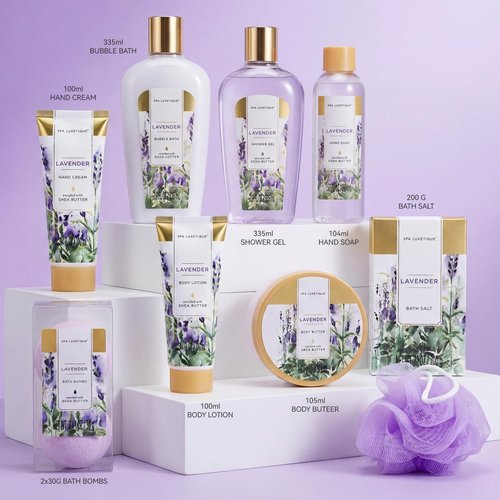 Spa Luxetique Lavender Spa Gift Basket - 10-Piece Bath & Body Set for Relaxation | Perfect Mother's Day Gift