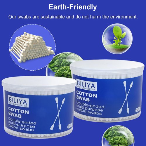 1000 Count Dual Tip Cotton Swabs with Pointed and Rounded Ends Biodegradable Paper Sticks Soft Cotton for Cleaning Makeup and Everyday Use