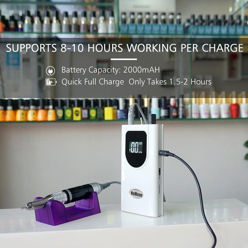 35000RPM Portable Nail Drill Machine, HoMove Professional Rechargeable Efile Nail Drill, Low Heat Electric Nail File for Acrylic Nail Natural Extension Poly Nail Gel