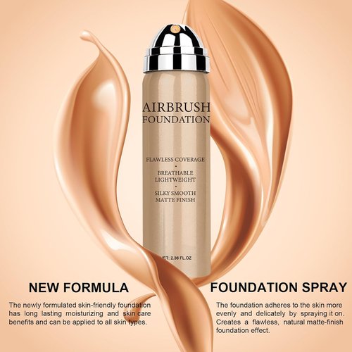 Skiennix Airbrush Foundation Makeup Spray - Long Lasting, Waterproof Full Coverage, Natural Matte Finish, 2.36oz | Includes Brush & Sponge