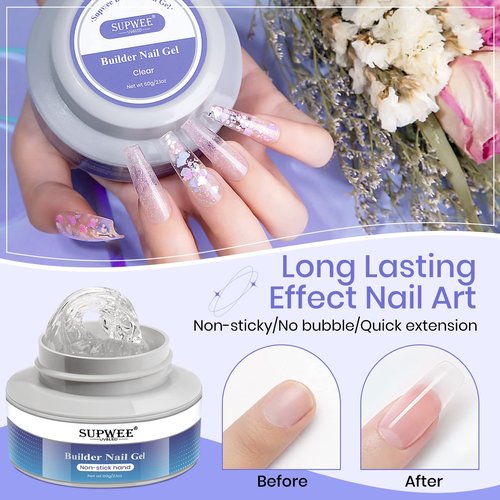 SUPWEE 3D Nail Gel 60G Clear Nail Builder Gel Hard Gel for Nails Large Capacity Solid Builder Gel Modeling Non-Sticky 3D Sculpting Gel for Nail Carving Strengthen Nail Art DIY at Home