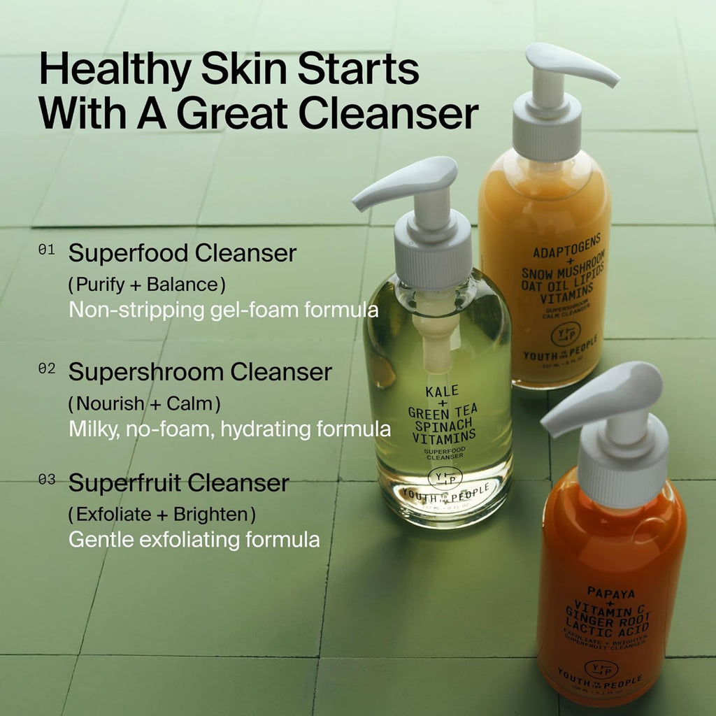Youth To The People Superfood Facial Cleanser - Kale & Green Tea Daily Face Wash for Glowing Skin, pH Balanced, Sulfate-Free