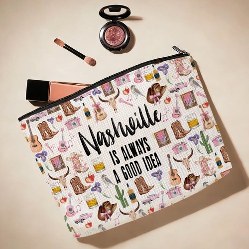 Nashville Travel Gift Cosmetic Bag Nashville Lovers Gift Nashville Souvenir Makeup Bag Girls Trip Gifts Favors Nashville City Themed Gifts for Women Sister Birthday Christmas Bachelorette Party Favors