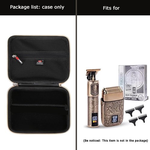 FBLFOBELI EVA Hard Storage Case for Ufree/for Brightup FK-8788T/ for Wahl 9916-817V Electric Razor Foil Shavers for Men, Hair Beard Trimmer Grooming Shaving Kit Storage Holder (Black+Gold Zipper)