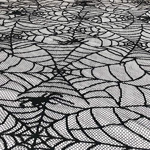 Halloween Lace Tablecloth - 70 Inch Round Spider Web Overlay, Black Polyester