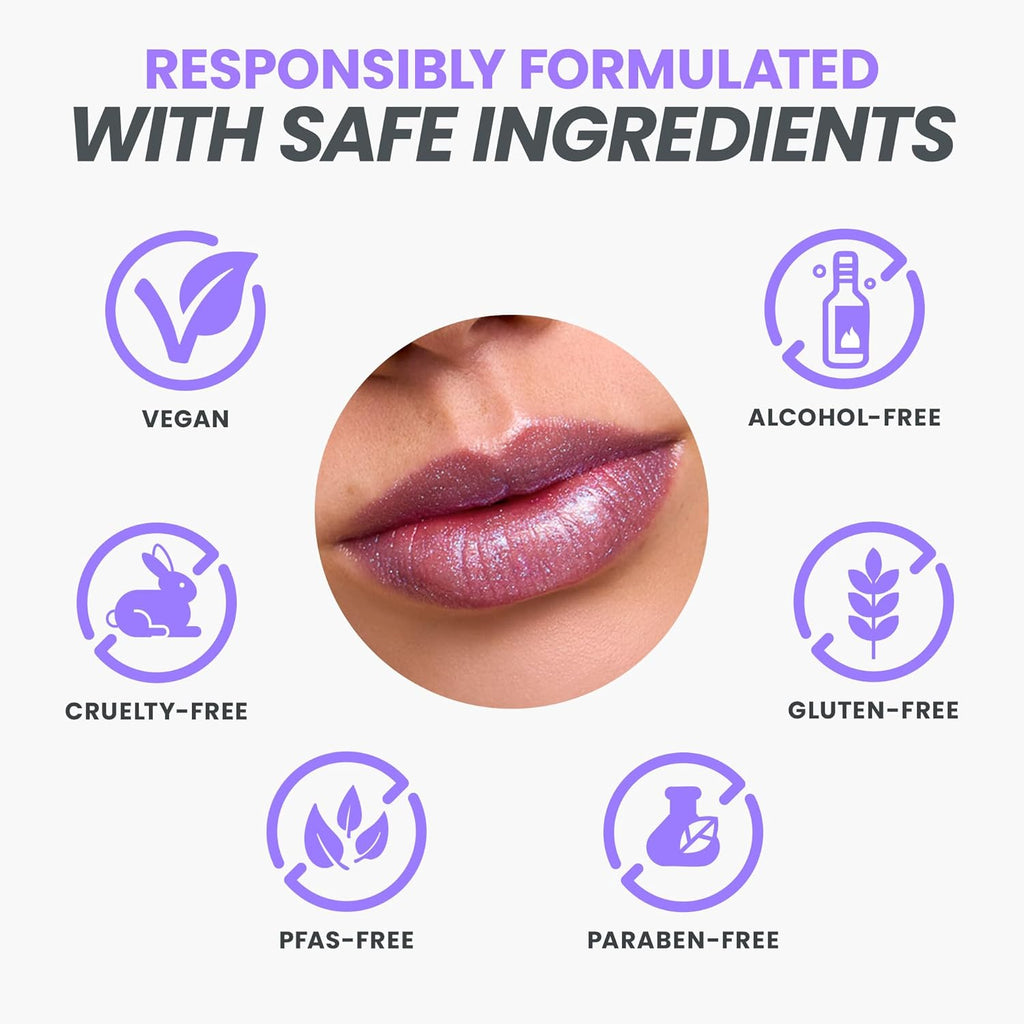 Wonderskin Lip Gloss - Hydrating High Shine Finish with Blue Glitter | Perfect for Stunning Lips
