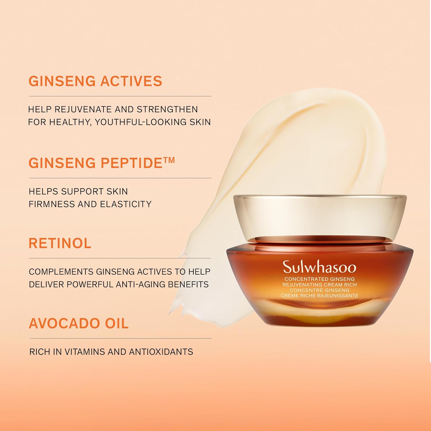 Sulwhasoo Concentrated Ginseng Rejuvenating Cream - Anti-Aging Moisturizer with Peptides & Retinol, 1.69 fl. oz.