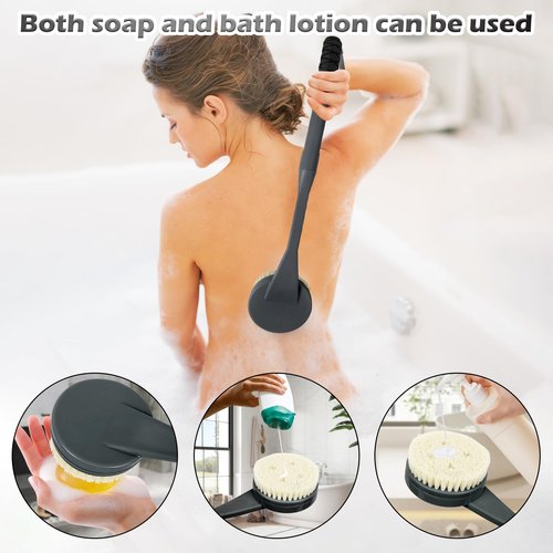 Back Scrubber for Shower, 20.5" Anti Slip Long Handle Bath Brush, Back Brush with Stiff and Soft Bristles Detachable Heads, Showering Exfoliator for Women, Men, Elderly