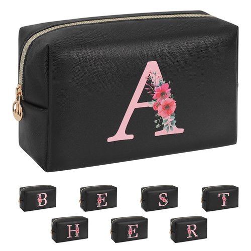 Easter Basket Gifts for Teen Girls Women, Initial Makeup Bag Small Cosmetic Bag, Birthday Gifts for Teen Girls Gifts Trendy Stuff, Personalized Gifts for Grandkids Teacher Friends Bride Bridesmaid