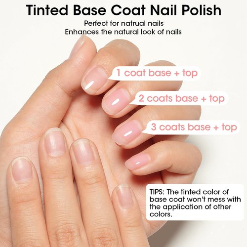 GELLEN 4‑in‑1 Clear Nail Polish Base Coat Sheer Tinted Milky Pink, Ridge Filler, Nail Strengthener & Concealer, Calcium Formula Strengthens Nails, Enhances Natural Look, No HEMA, Anti-yellowing