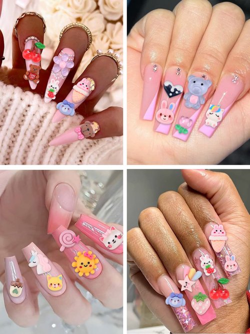 EBANKU 100 Pcs Kawaii Nail Charms, Flatback Resin Nail Charms Sweet Candy Slime Animals 3D Nail Decoration for DIY Crafts Jewelry Making