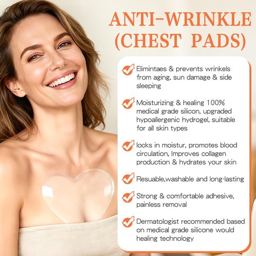2 Pcs Silicone Chest Wrinkle Pads, Reusable Overnight Anti Wrinkle Patches, Neck Tape Lifting Invisible Anti Chest Wrinkles Chest Pads, An-ti Aging Silicone Patches For Wrin-kles, (1.5 Month Supply)