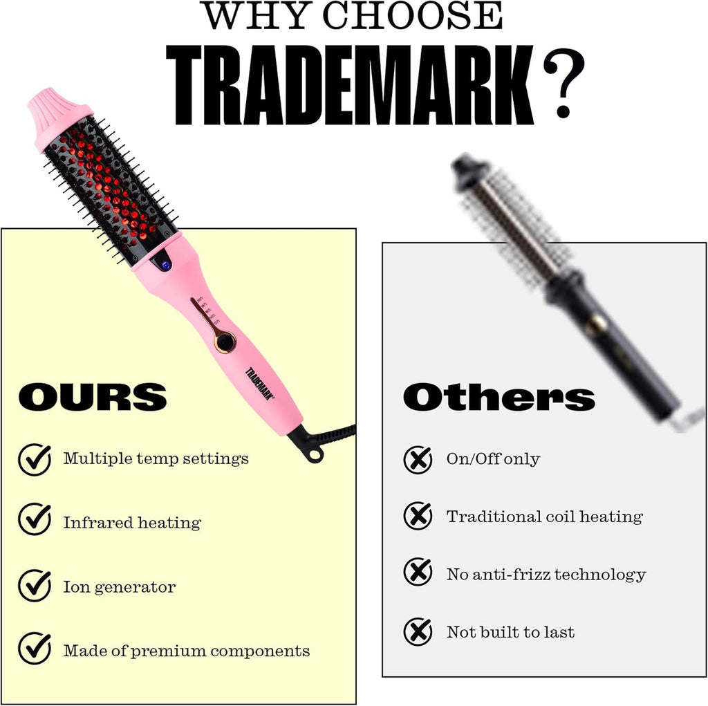Trademark Beauty Infrared Ionic Thermal Styling Brush - 1.5 Inch Round Barrel for Frizz Control & Shine - Pink