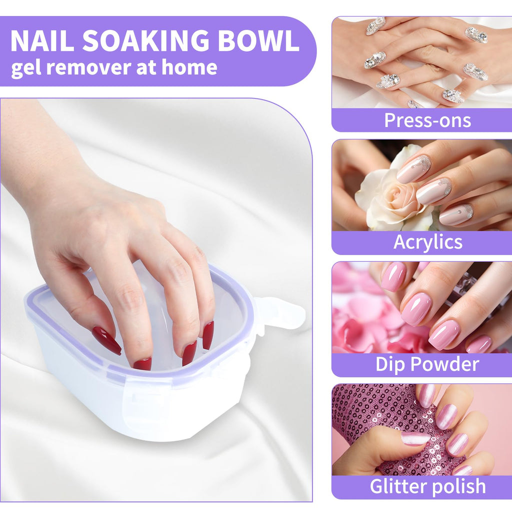 YGQQOY Nail Soaking Bowl, Acetone Proof Soak Off Bowl for Acrylic Nail Dip Powder Remover and Cuticle Remover, Manicure Set with Manicure Bowl Cuticle Oil and Nail File Buffe